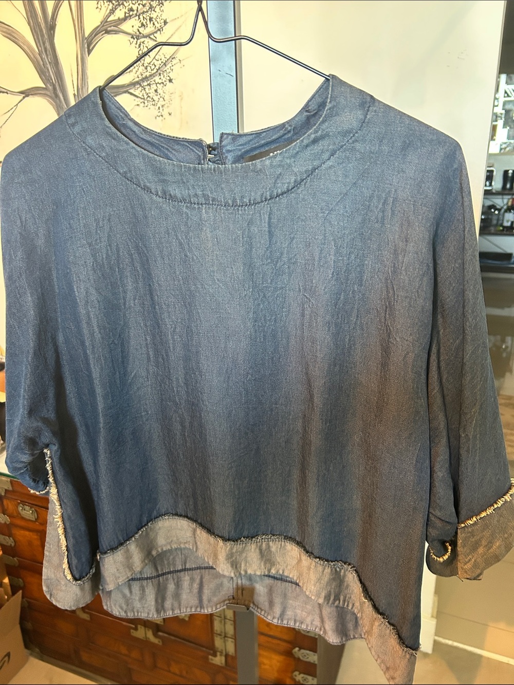 AMADI Women's luxurious tencel Denim-Look Boxy Top. Fringe and various shades